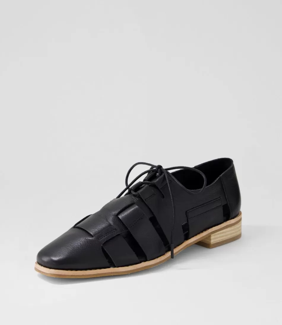 Women DJANGO & JULIETTE Flats<Alisane Black Leather Lace Up Flats