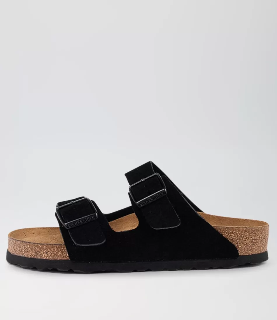 Women BIRKENSTOCK Comfort<Arizona Sfb Black Suede Slides