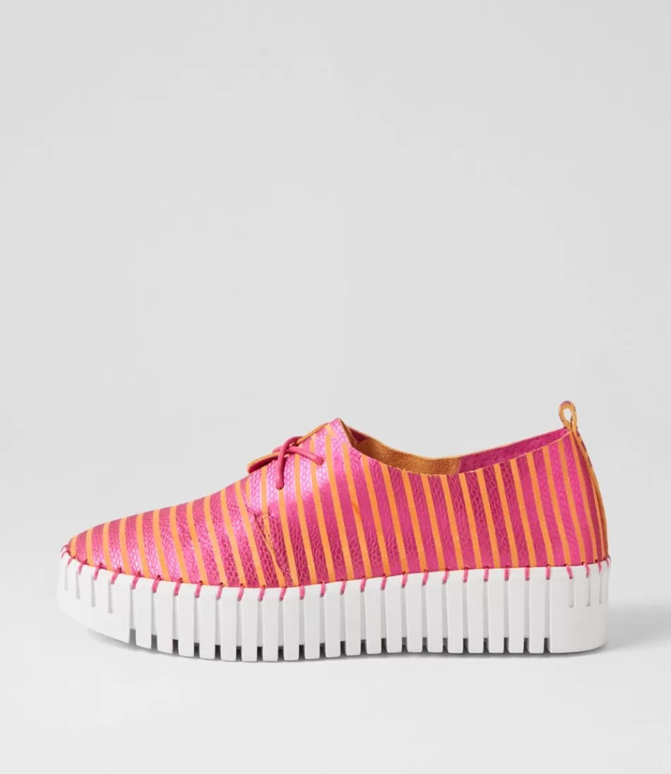 Women DJANGO & JULIETTE Wedges<Brenda Fuchsia Orange Stripe Leather Sneakers
