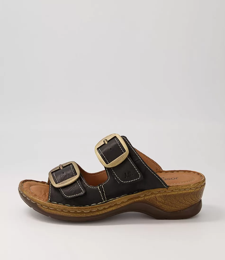 Women JOSEF SEIBEL Comfort<Catalonia 76 Schwartz Leather Slides