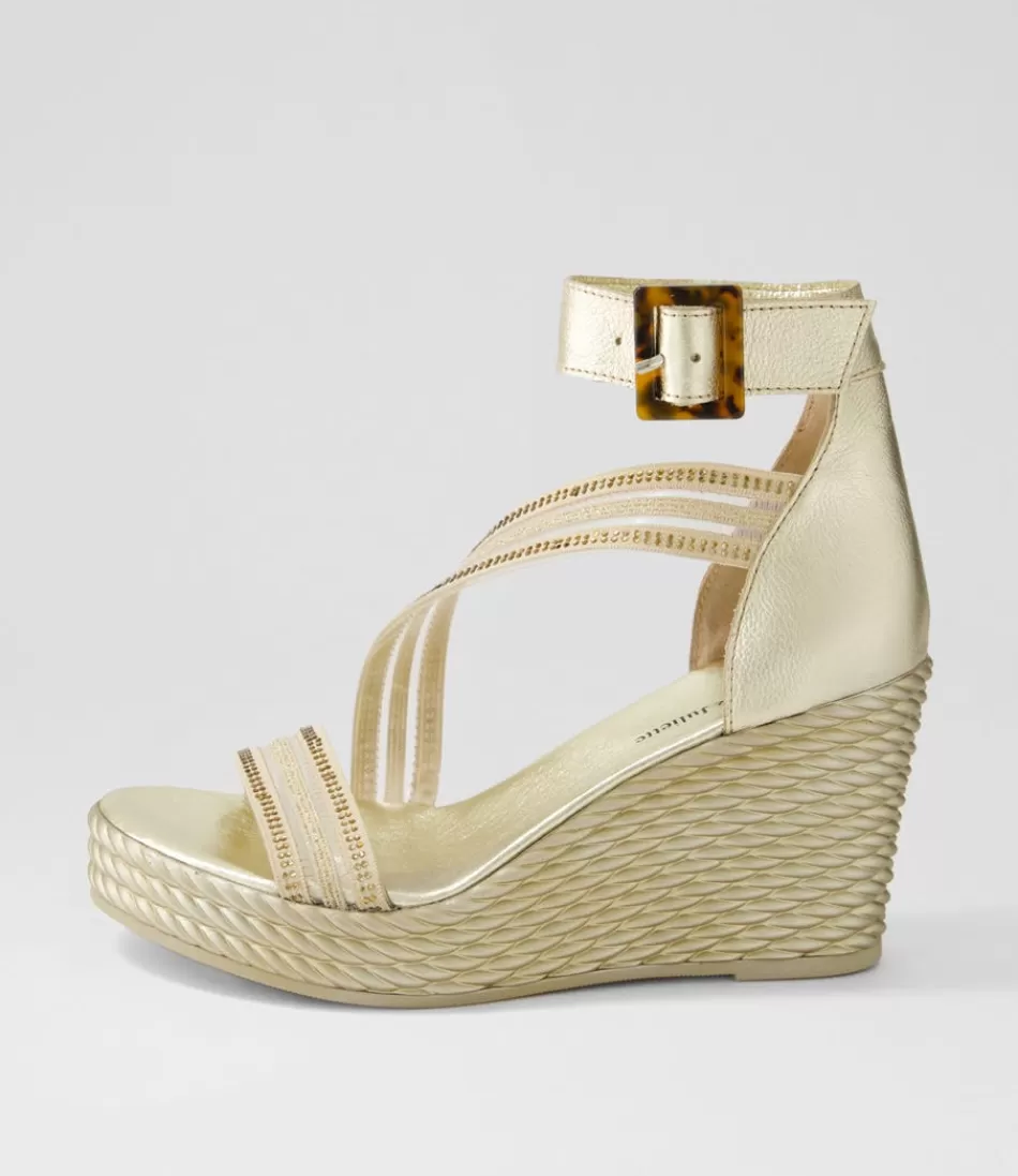 Women DJANGO & JULIETTE Wedges<Estela Gold Vinylite Leather Sandals