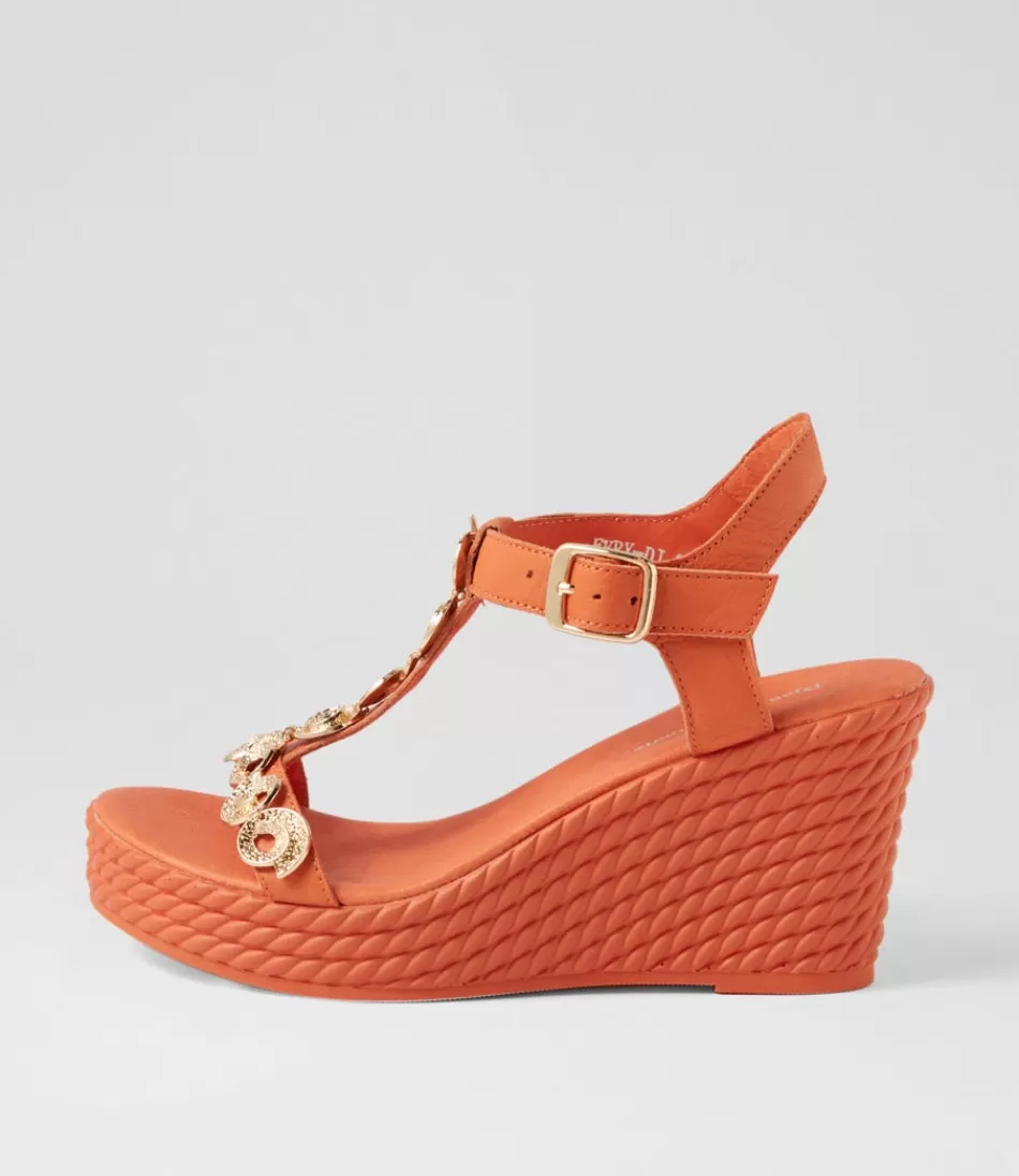 Women DJANGO & JULIETTE Wedges<Evry Bright Orange Gold Leather Sandals