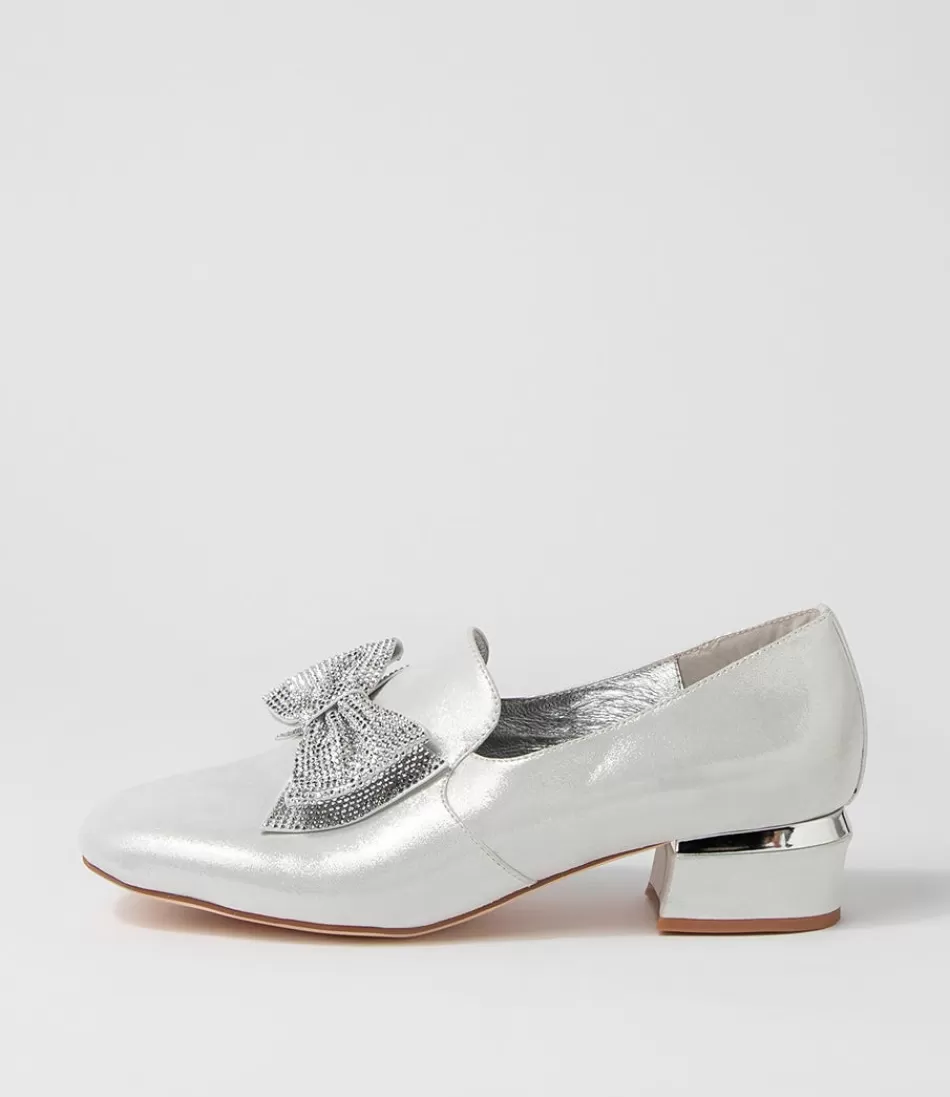 Women DJANGO & JULIETTE Loafers<Grenada Silver Shimmer Leather Jewels Heels