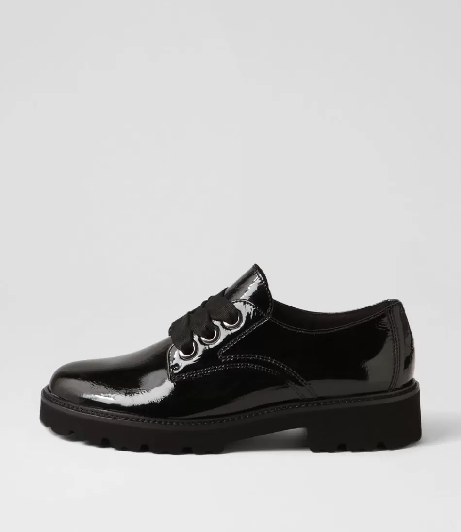 Women GABOR Comfort<Lina Schwarz Patent Leather Lace Up Flats