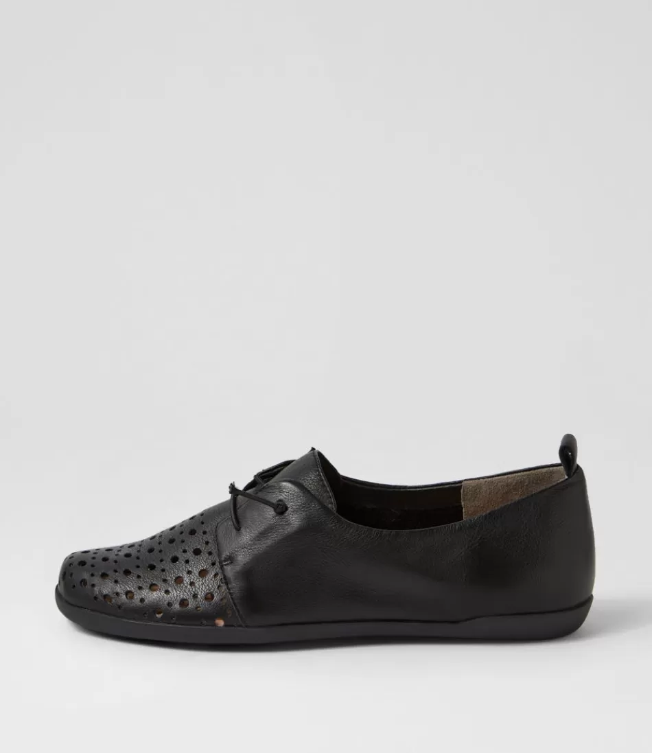 Women ZIERA Flats<Lothar W Black Leather Lace Up Flats