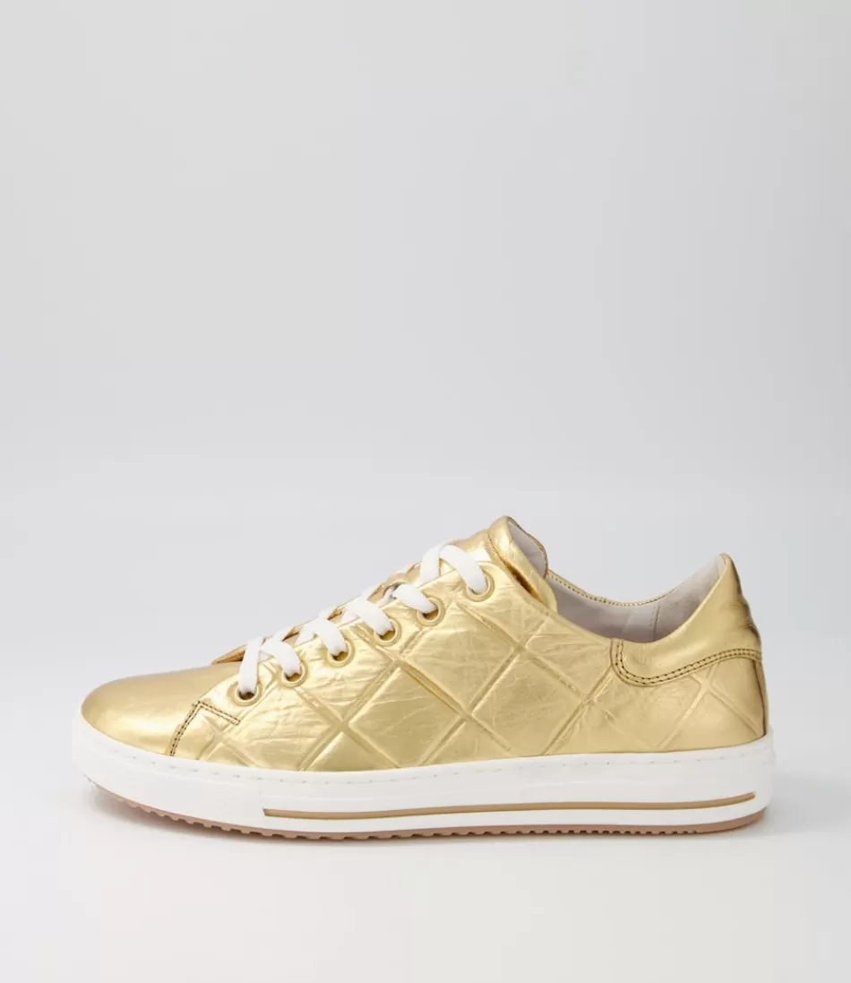Women GABOR Comfort<Nissy Gold Leather Sneakers