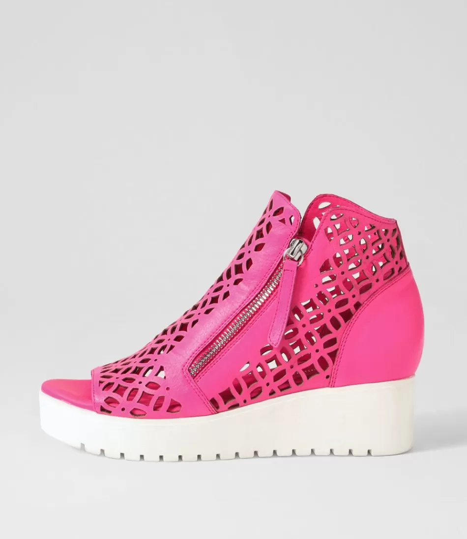 Women DJANGO & JULIETTE Wedges<Olizzi Hot Pink White Leather Sandals