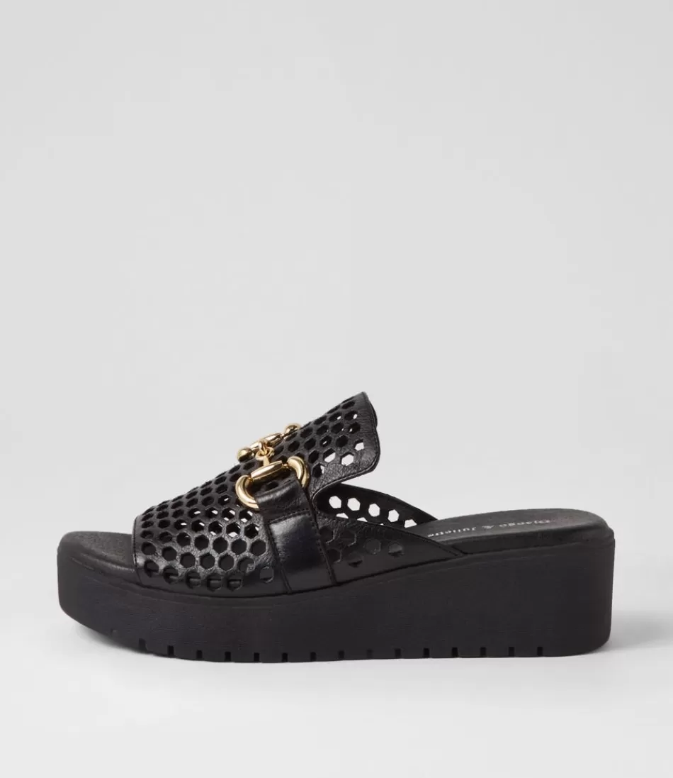 Women DJANGO & JULIETTE Wedges<Osteno Black Leather Slides