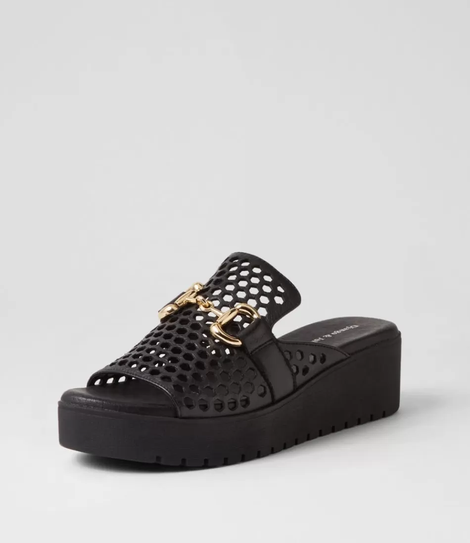 Women DJANGO & JULIETTE Wedges<Osteno Black Leather Slides