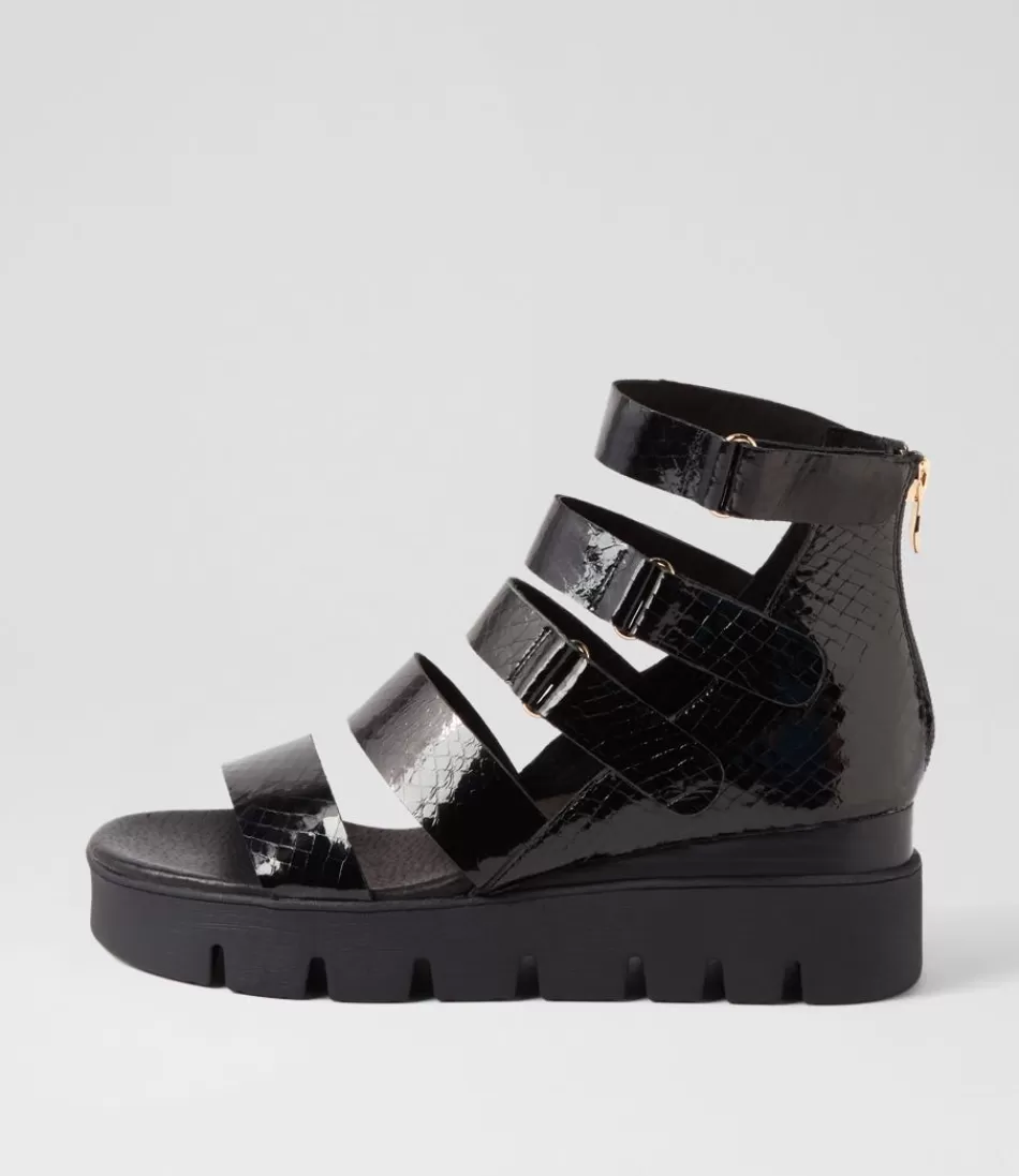 Women DJANGO & JULIETTE Wedges<Raafe Black Mirror Leather Sandals