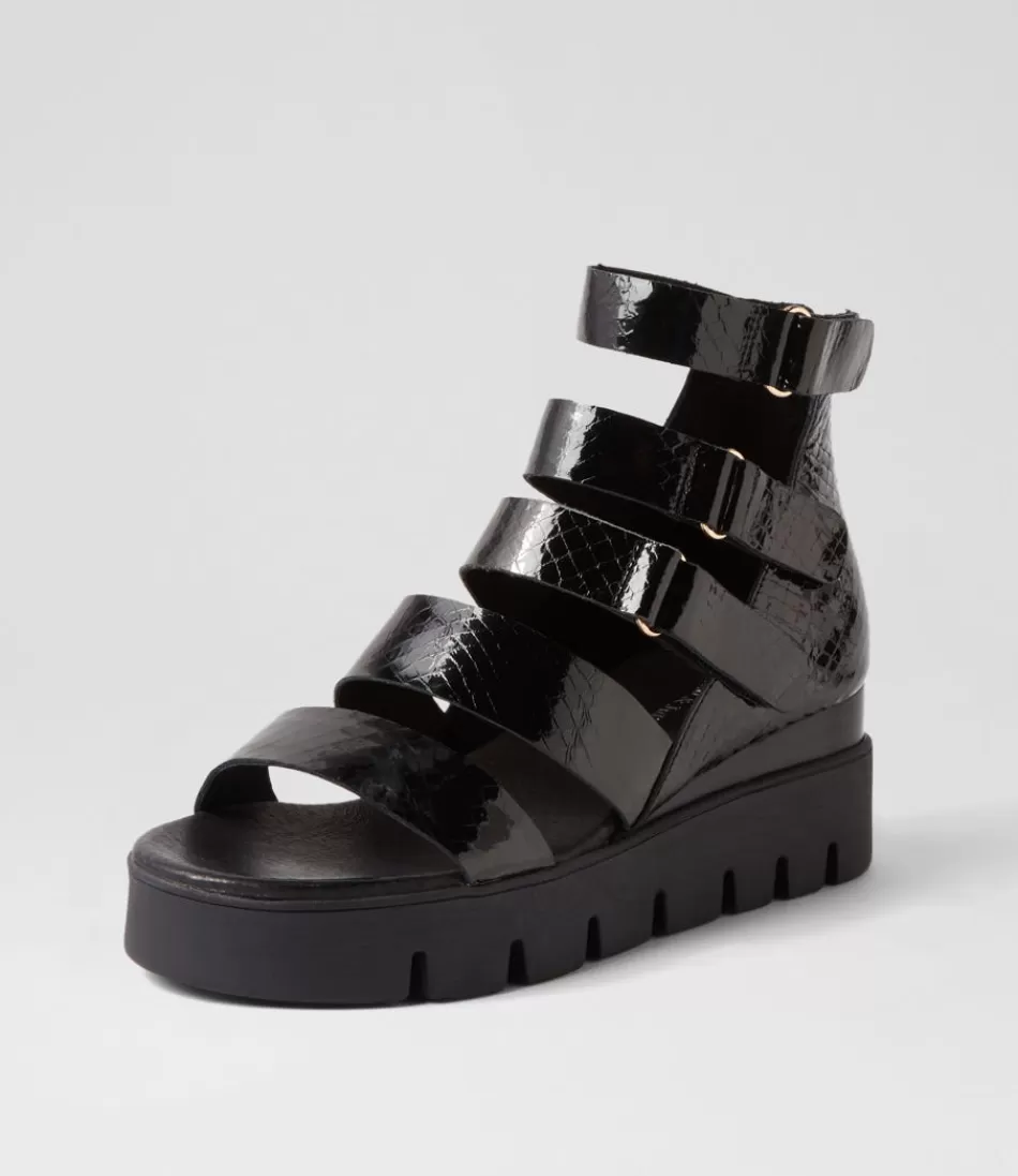 Women DJANGO & JULIETTE Wedges<Raafe Black Mirror Leather Sandals
