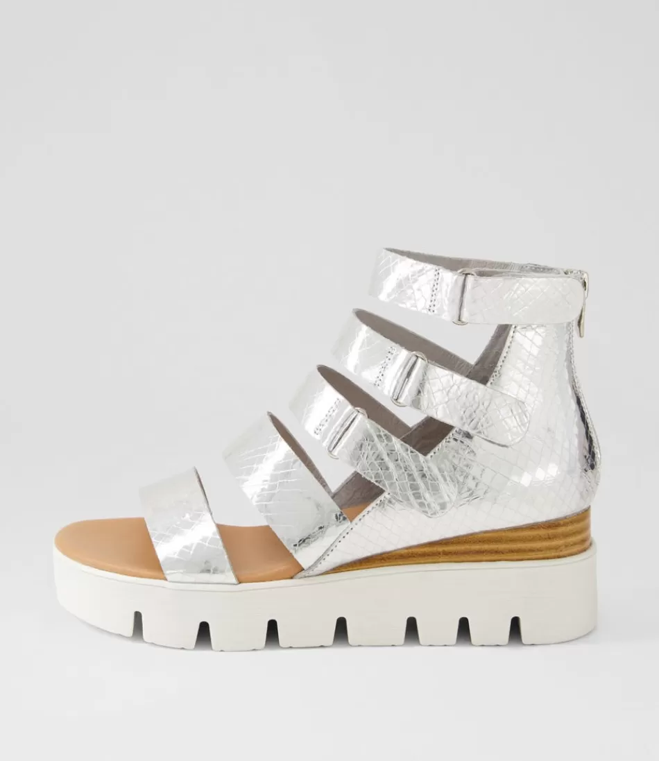 Women DJANGO & JULIETTE Wedges<Raafe Silver White Mirror Leather Sandals
