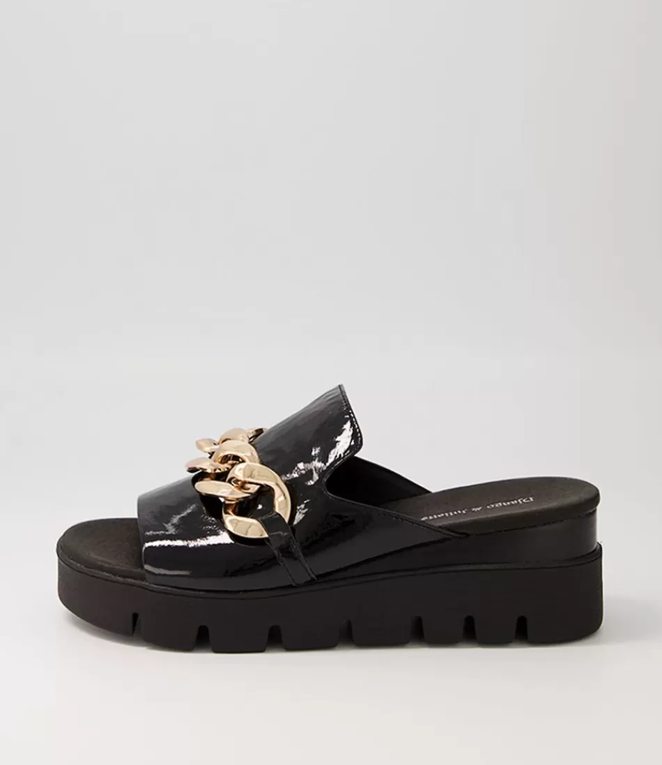 Women DJANGO & JULIETTE Wedges<Rablise Black Patent Sole Slides