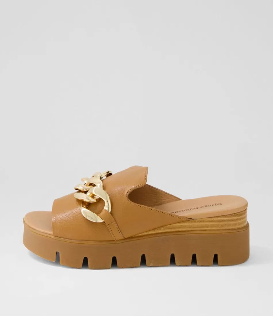 Women DJANGO & JULIETTE Wedges<Rablise Dark Tan Light Tan Leather Slides