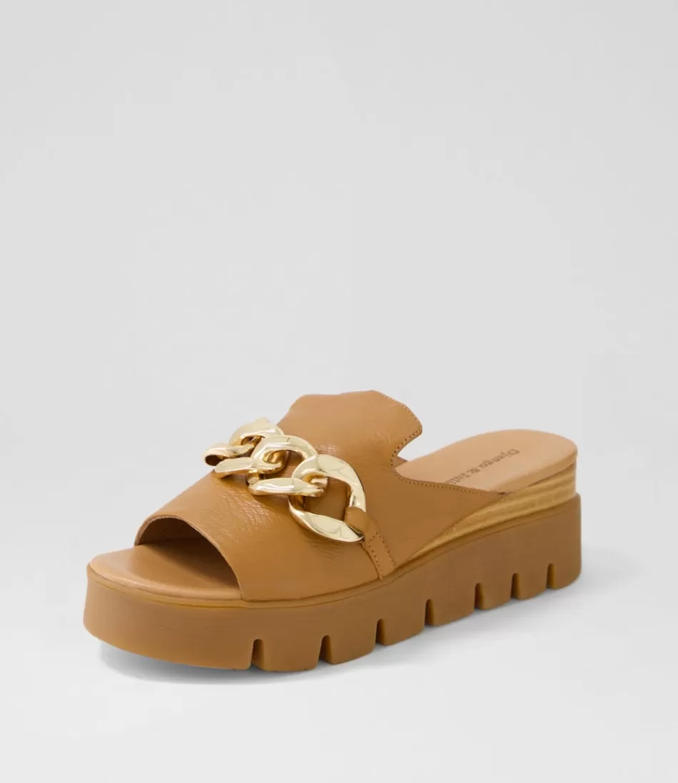 Women DJANGO & JULIETTE Wedges<Rablise Dark Tan Light Tan Leather Slides