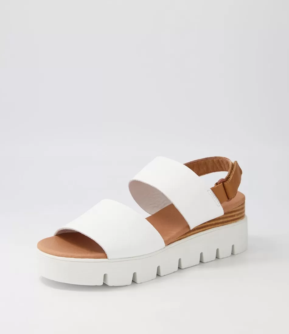 Women DJANGO & JULIETTE Wedges<Runar White Dark Tan Leather Sandals