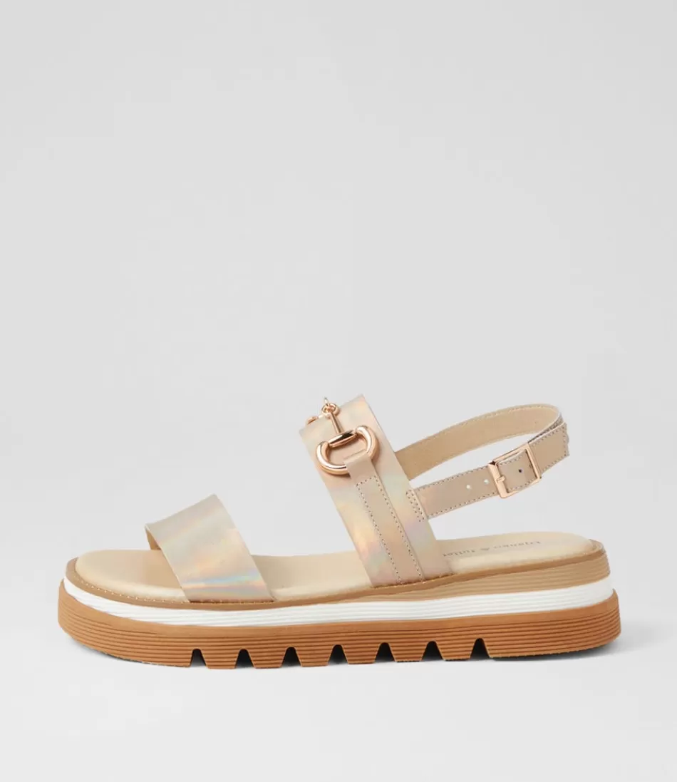 Women DJANGO & JULIETTE Wedges<Sabri Gold Petrol Shrunken Leather Sandals