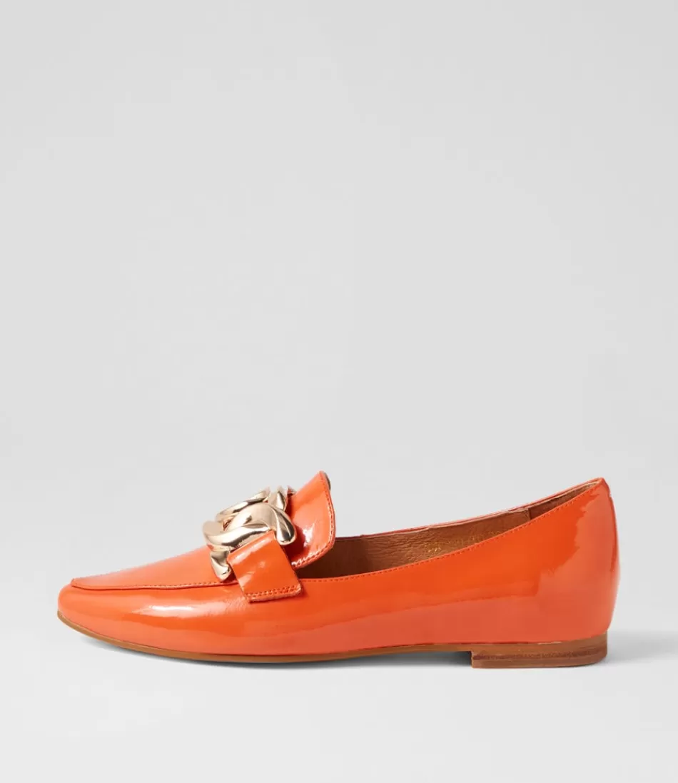 Women TOP END Loafers<Socoro Orange Patent Leather Flat Shoes