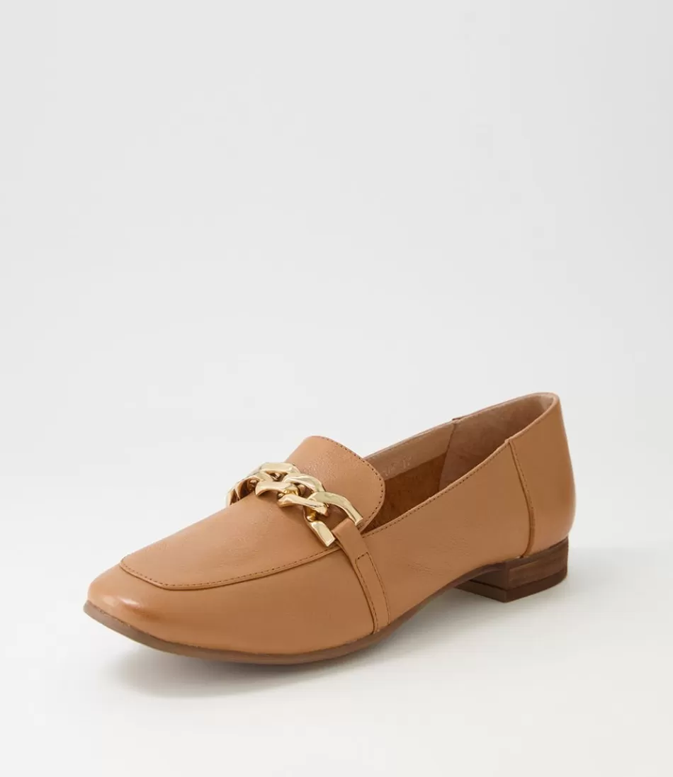 Women DIANA FERRARI Loafers<Tucker Dark Tan Gold Leather Flat Shoes
