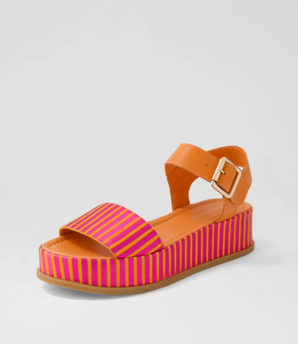 Women DJANGO & JULIETTE Sandals<Wilburt Fuchsia Orange Stripe Leather Sandals