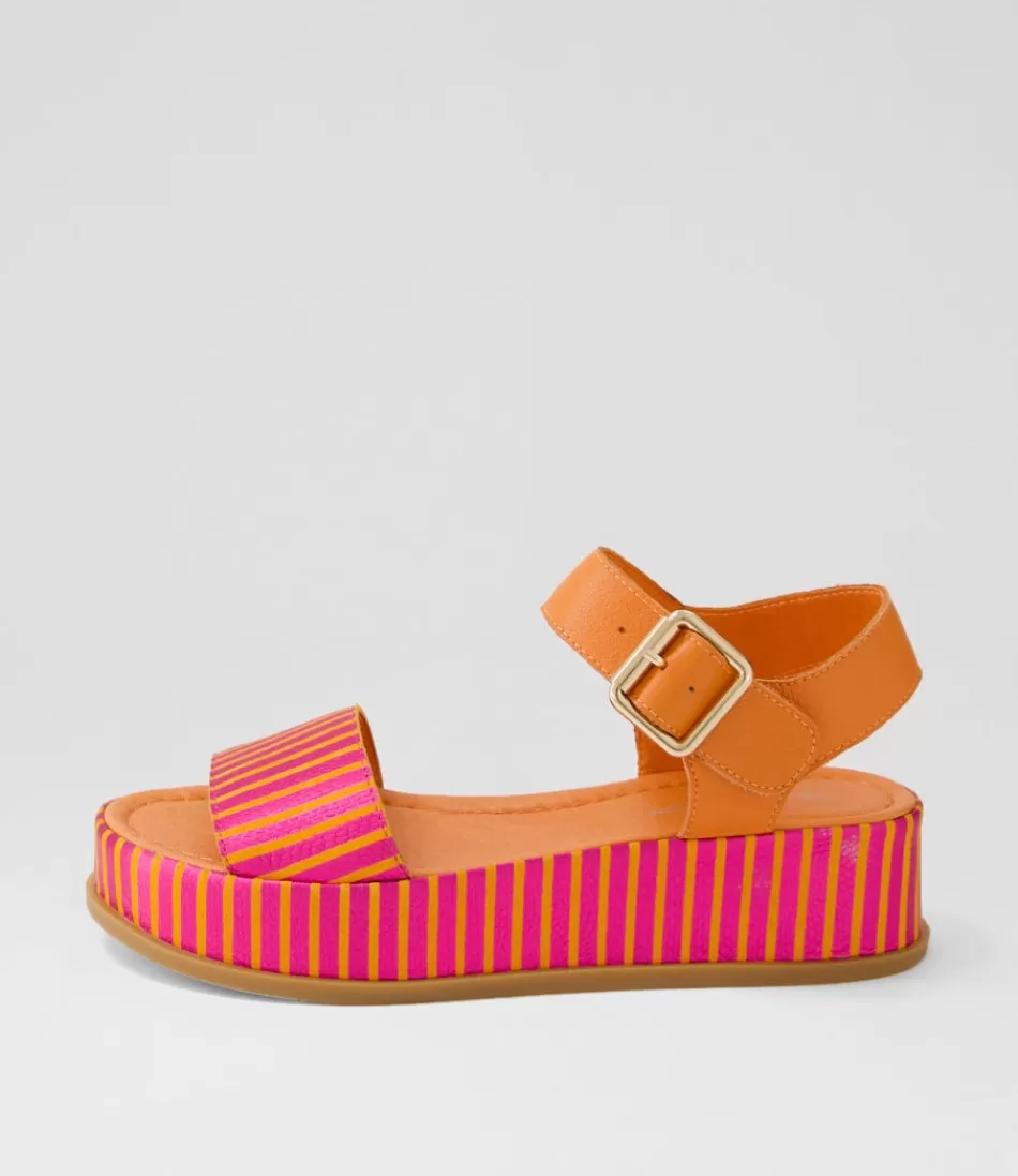 Women DJANGO & JULIETTE Sandals<Wilburt Fuchsia Orange Stripe Leather Sandals